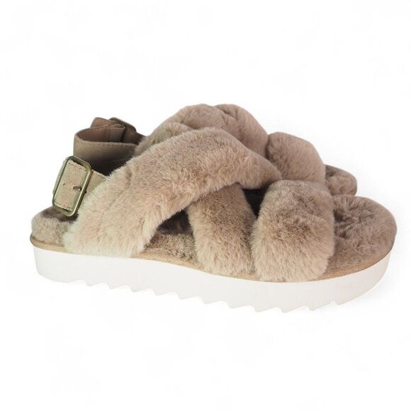 Koolaburra UGG Fuzz-ee Strappy Slipper Sandals 1117190 Amphora Taupe Women 7 - Picture 4 of 11